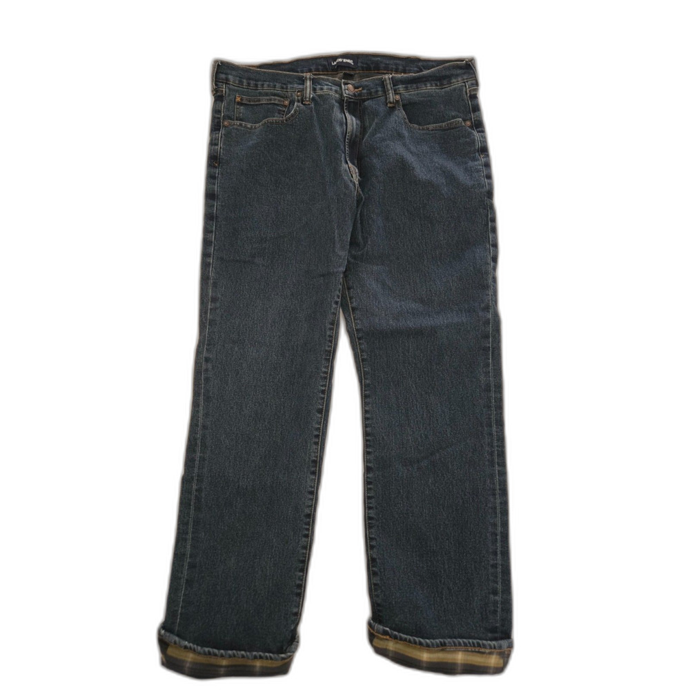 Lands' End Plaid Lined Jeans Men 38x30 Blue Cotton Poly Plaid Made in Kenya